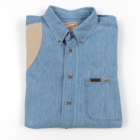 VTG Woolrich Shirt Men XL Blue Padded Shoulder Bird Hunting Tag Embroidered‎ - Picture 11 of 11